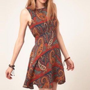 Free People Dancing Pretty Paisley Mini Dress, Rust/Teal Paisley, Size 2